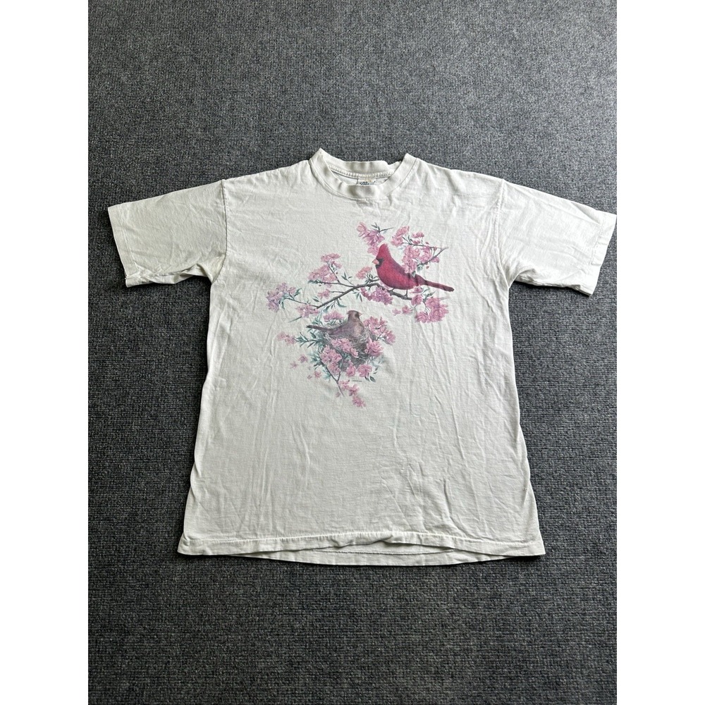 Womens Cal Cru Cardinal Birds Floral Graphic T-Shirt White, Size L